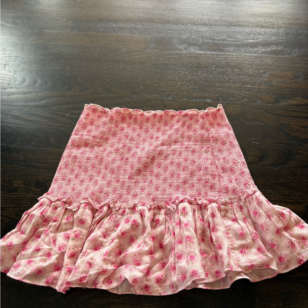 LoveShackFancy Smocked Floral Pink Skirt